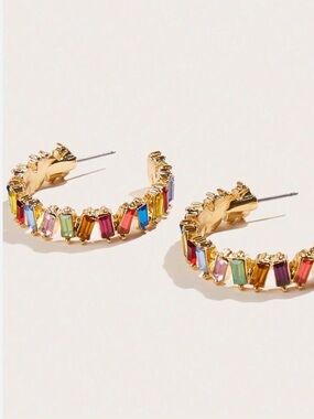 New! Mallorca Multicolor Crystal Gold Colorful Hoop Earrings (4015) NWOT